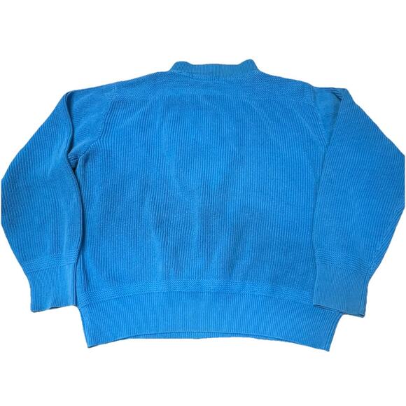 Vtg EDDIE BAUER Cotton Chunky Cable Knit Henley Sweater Sz L Blue Fisherman Cozy - Picture 7 of 9